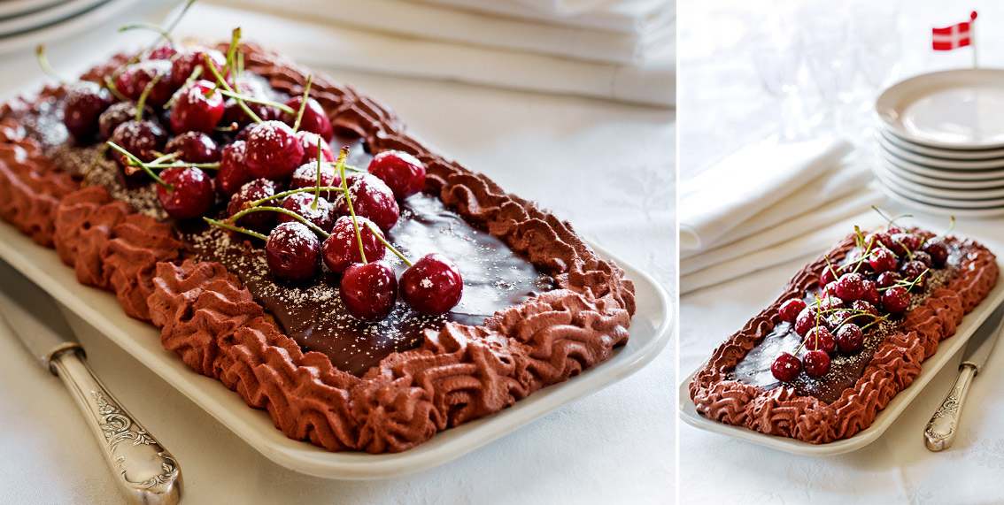 Chokoladekage med kirsebær